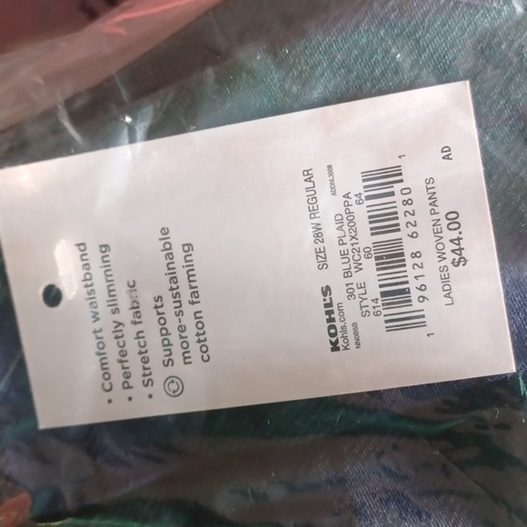 Croft Barrow Effortless Stretch Bootcut Pants Women 28W Blue/Green Plaid NEW - Picture 4 of 4